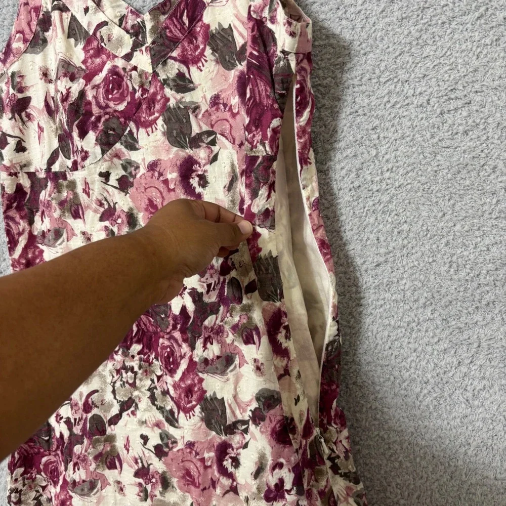 Fit & Flare Cotton Floral Midi Dress Ruffle Hem 12R Feminine Wedding Guest Party - Picture 5 of 12